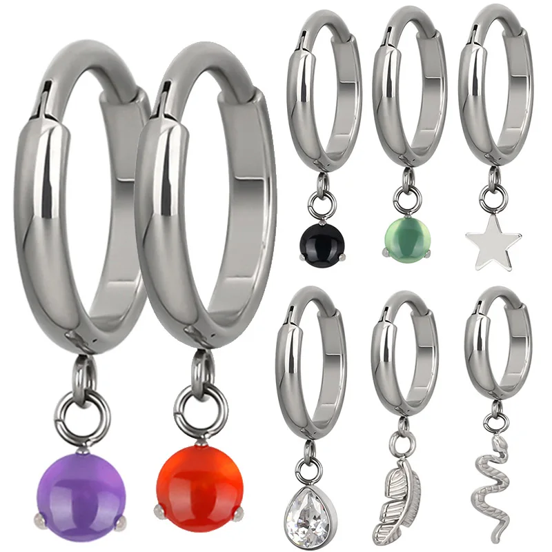 ASTM F136 Titanium PIERC Pendant Nose Ring Ear Tragus Hinged Segment Clicke Hoop CZ Paved Side Earring Large 10mm Body Piercing