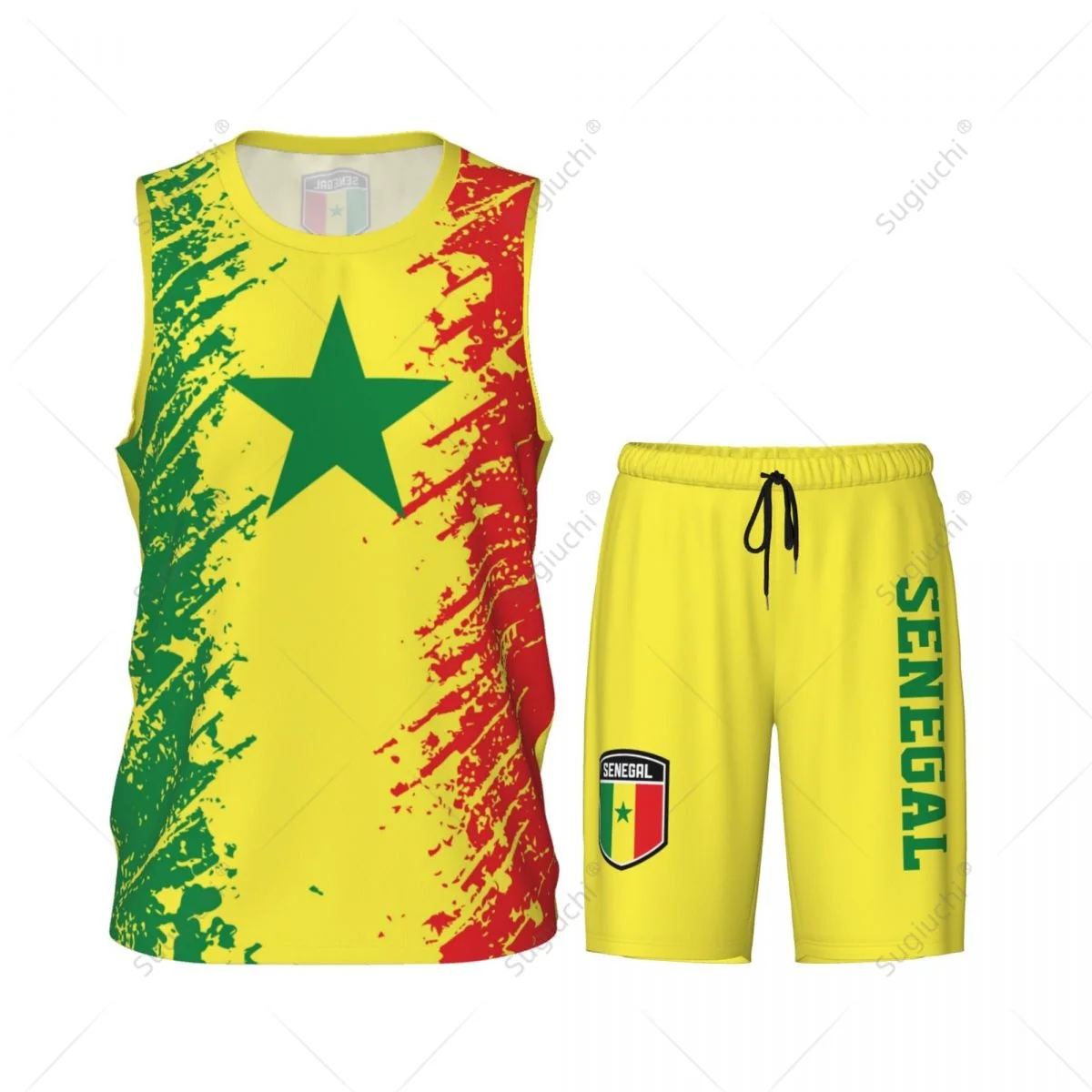 Team-up Senegal Flag Grain Men Basketball Jersey Set Shirt & Pants Sleeveless Custom Name Nunber Exclusive