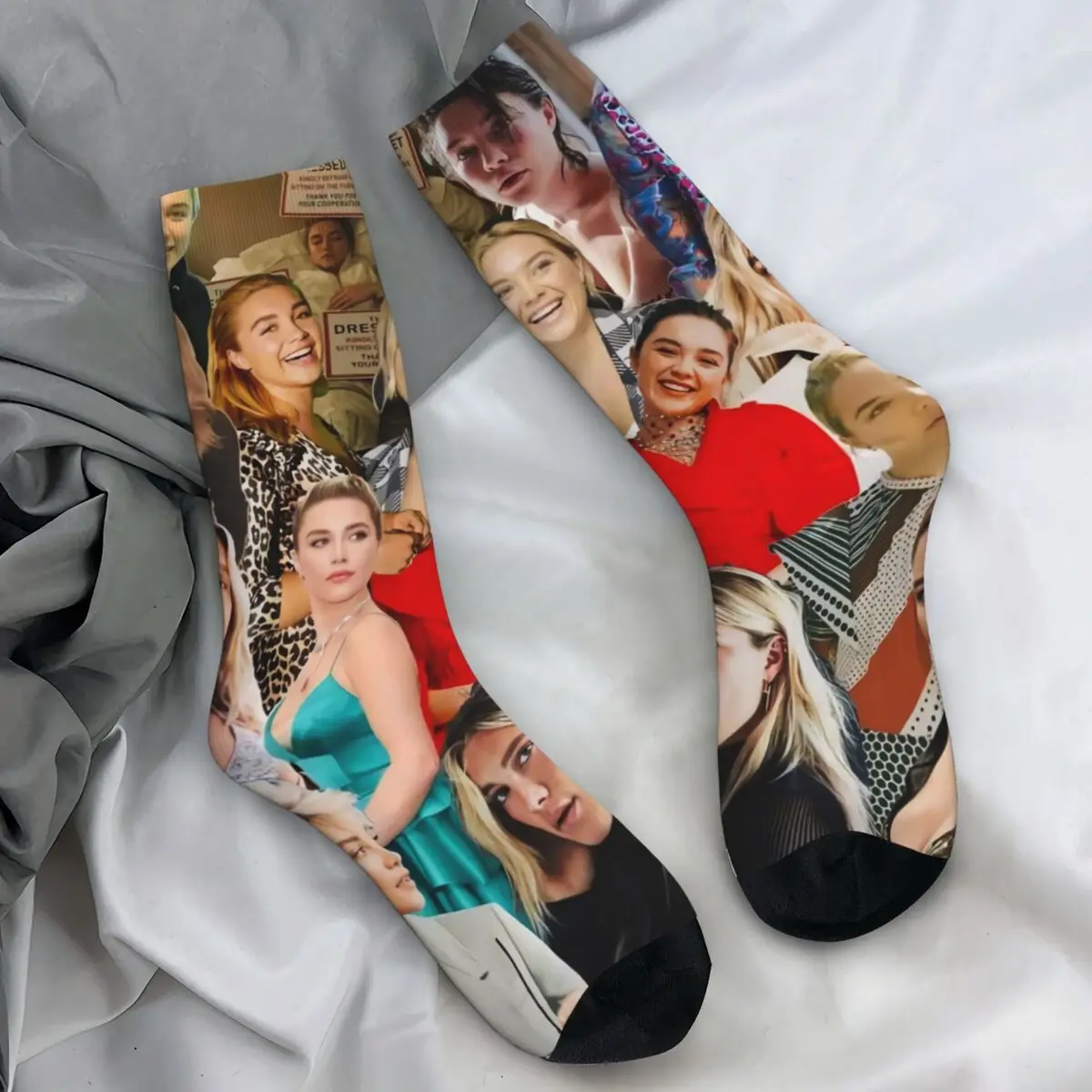 Florence Pugh Collage Stockings Couple Socks Comfortable Funny Socks Winter Running Sports Non Slip Design Socks Gift