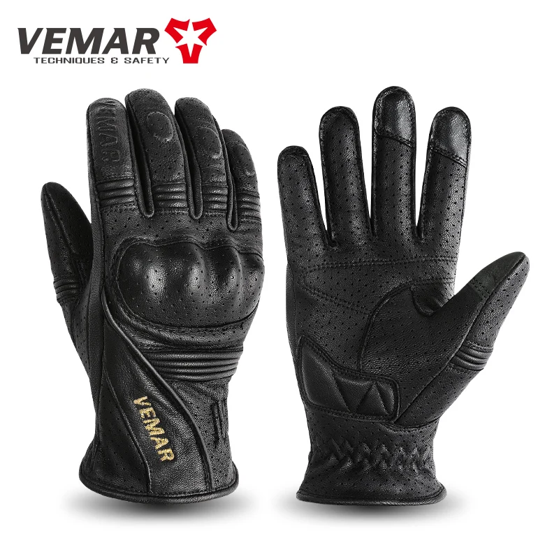 New Vemar Men Women Anti-fall Motorcycle Glove Retro Leather Motorbike Bicycle Riding Breathable Wear-Resistant Motocross Gloves