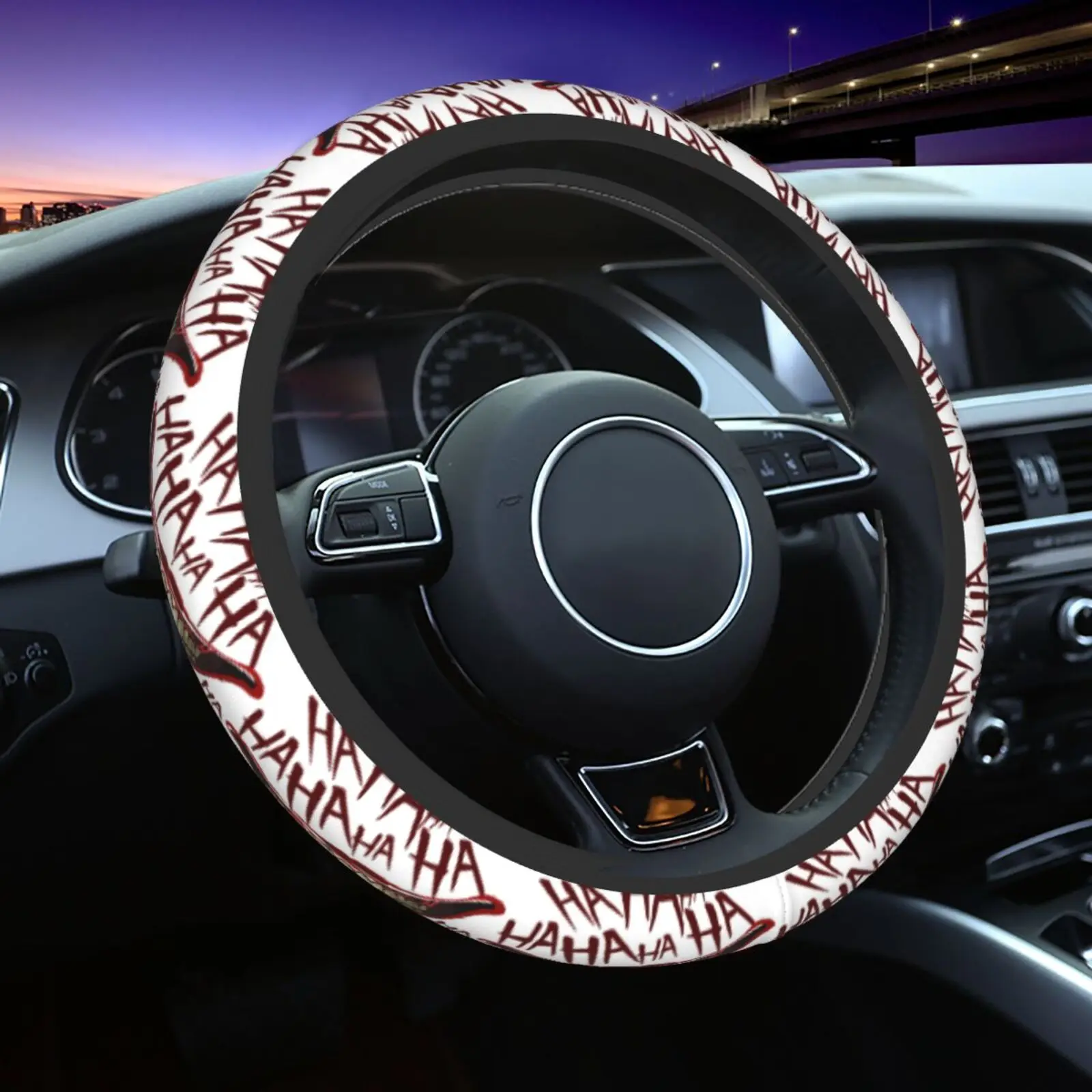 Hahaha Joker Laughs Print Steering Wheel Universal 15 Inch Car Accessories Protector for Women Fit Auto SUV Sedan Vans Trucks