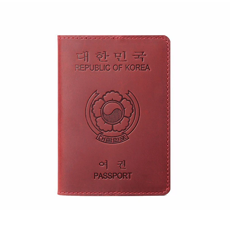 Kemy-Funda de cuero genuino para pasaporte, tarjetero de cuero de Caballo Loco, diseño para Corea del Sur, negocios, bilingüe