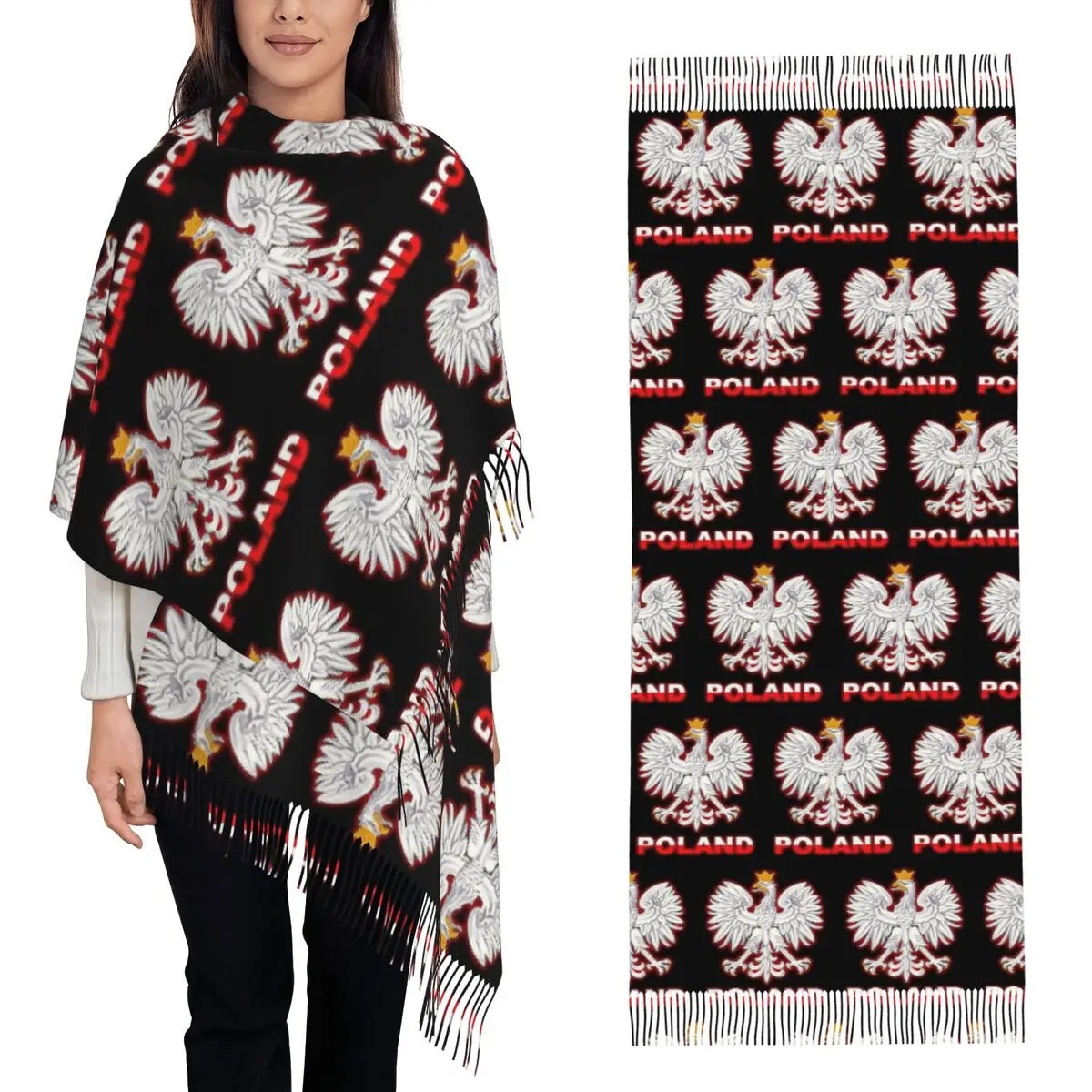 

Шарф с флагом Королевства Польши, шарфы с кисточками, женские мягкие теплые шали и накидки, большая осенне-зимняя шаль