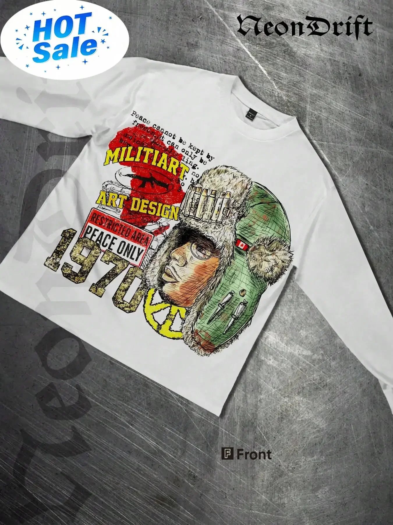 NeonDrift Double-Sided Printing Halloween, Christmas, Thanksgiving Gifts-Vintage 1970 Warzone Military Art T-Shirt - Camo Graphi