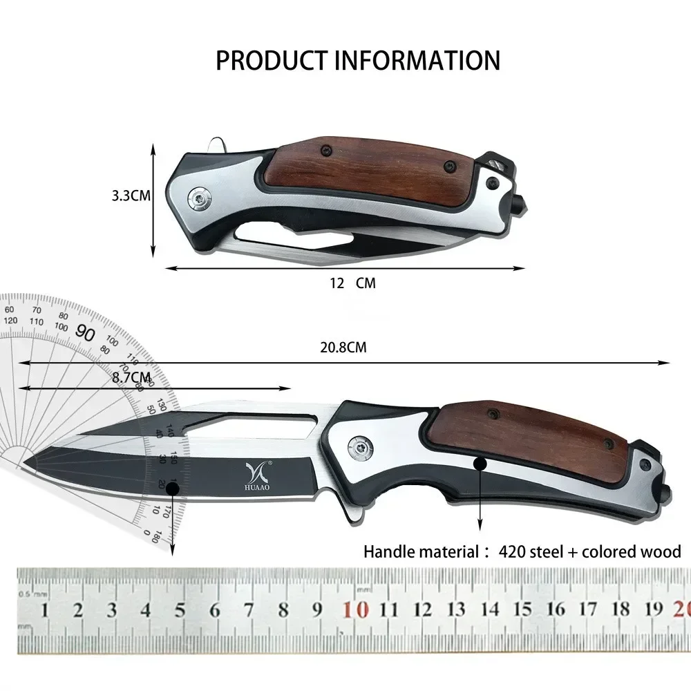 HUAAO DA130 Bearing Flipper Folding Pocket Knife 5Cr13Mov Blade Colored Wood Handle Outdoor Camping Hunting Tool Tactical Knife