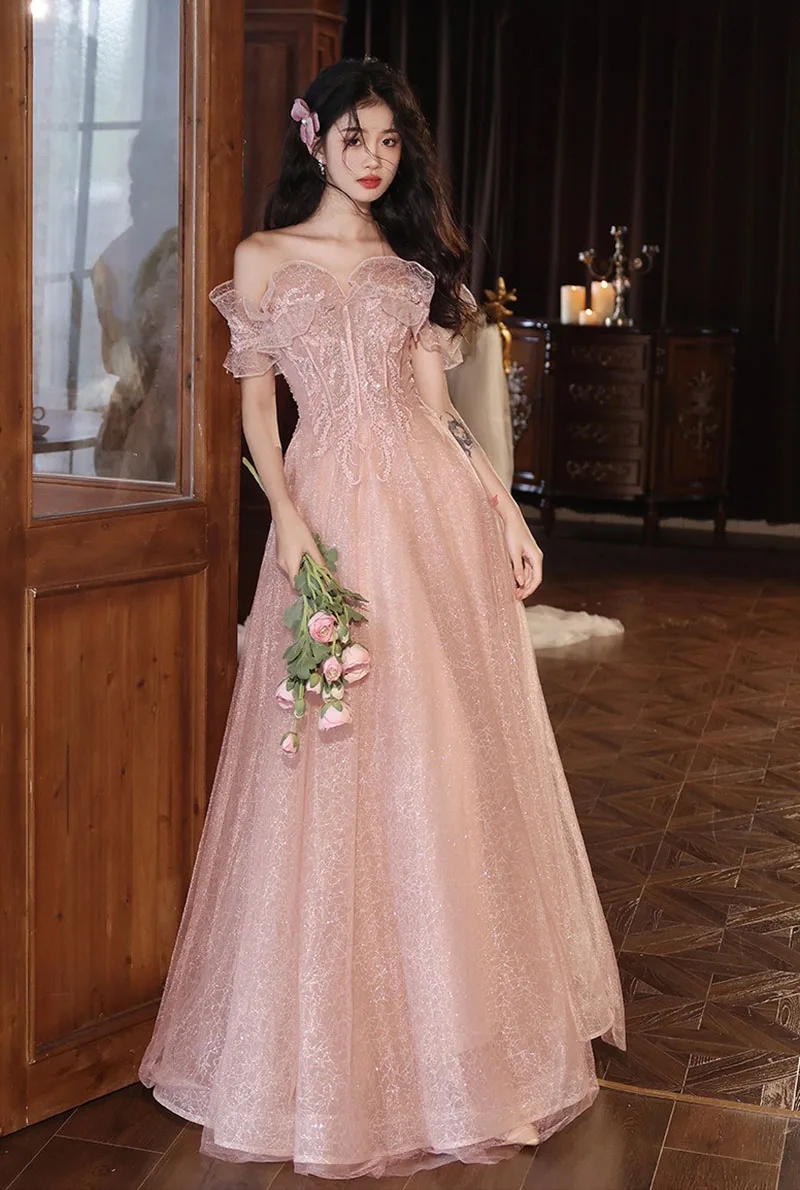 

New Pink French-style Women's Evening Dress For Women Elegant Graduation Dresses For Quinceanera Birthday Luxury