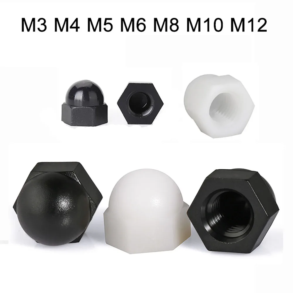 10/20/30/40pcs Nylon Cap Nut White Black Acorn Nuts M3 M4 M5 M6 M8 M10 M12 Plastic Hex Semicircle Decorative Cover Screw Caps