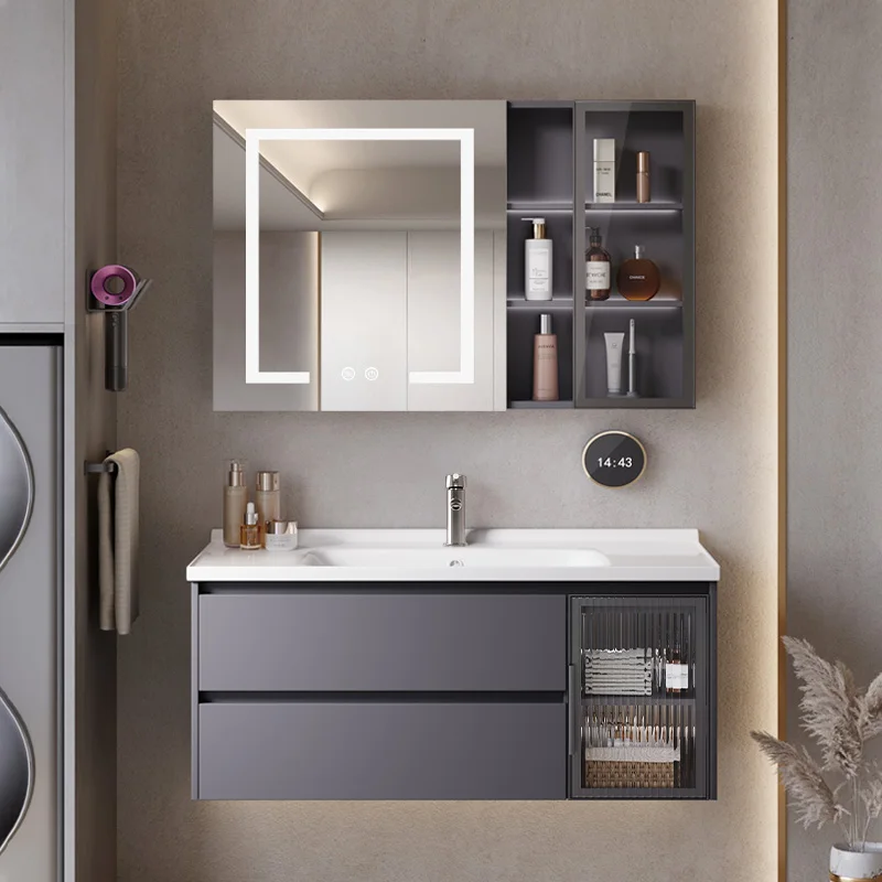 

Mirror Lighting Bathroom Cabinet Storage Hotel Luxury Toilet Bathroom Cabinet Vanity Washroom Armoire Salle De Bain Furniture