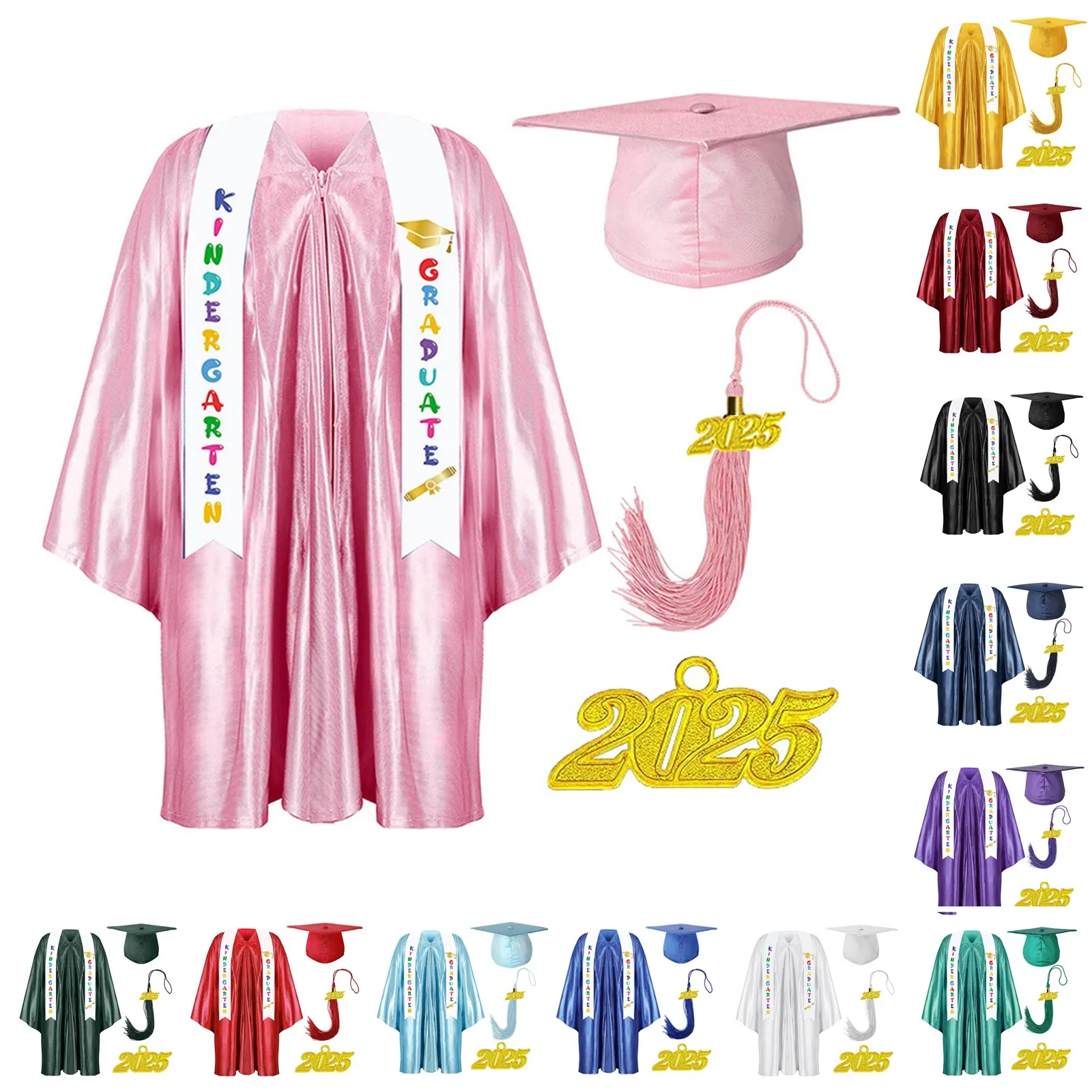Bambini Abito accademico Uniformi scolastiche per bambini Scuola materna in età prescolare Abito da laurea Scialle Nappa Cap Set Abiti da festa