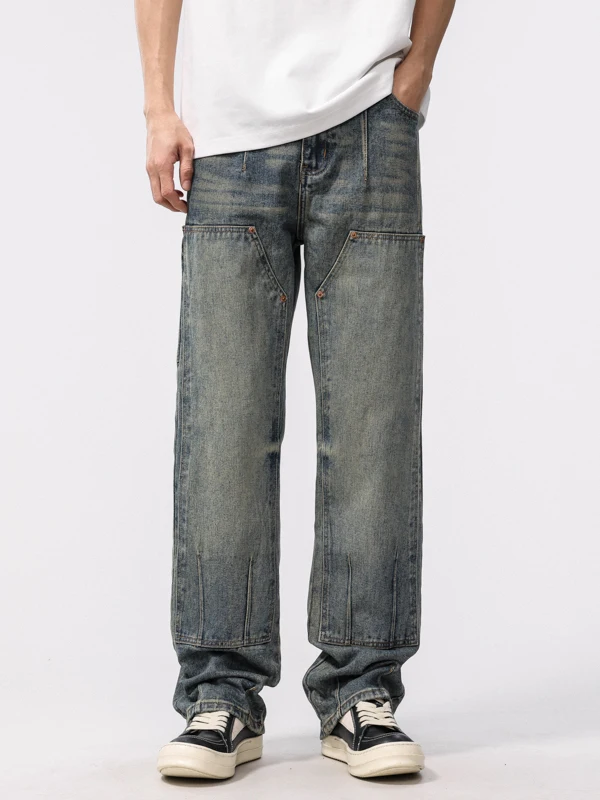 

High-End Vintage Loose Leg Wide Pants Multi-Pocket American Style Jeans Youth Casual Wear Long Trousers Straight Cut