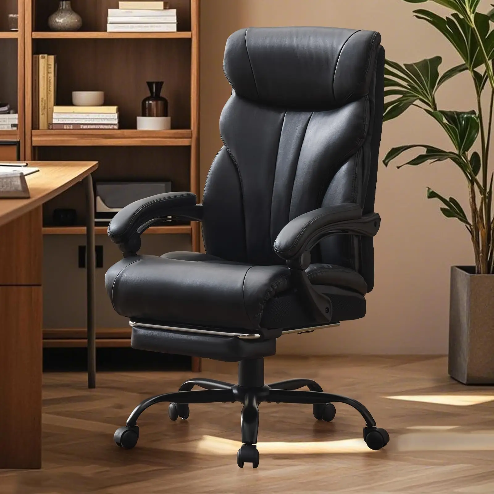 Ergonomic Executive Office Chair with High Back Support, Padded Armrests, Retractable Footrest, Wide Seat, and Heavy-Duty Swivel Base – Comfortable Computer Desk Chair for Home Office