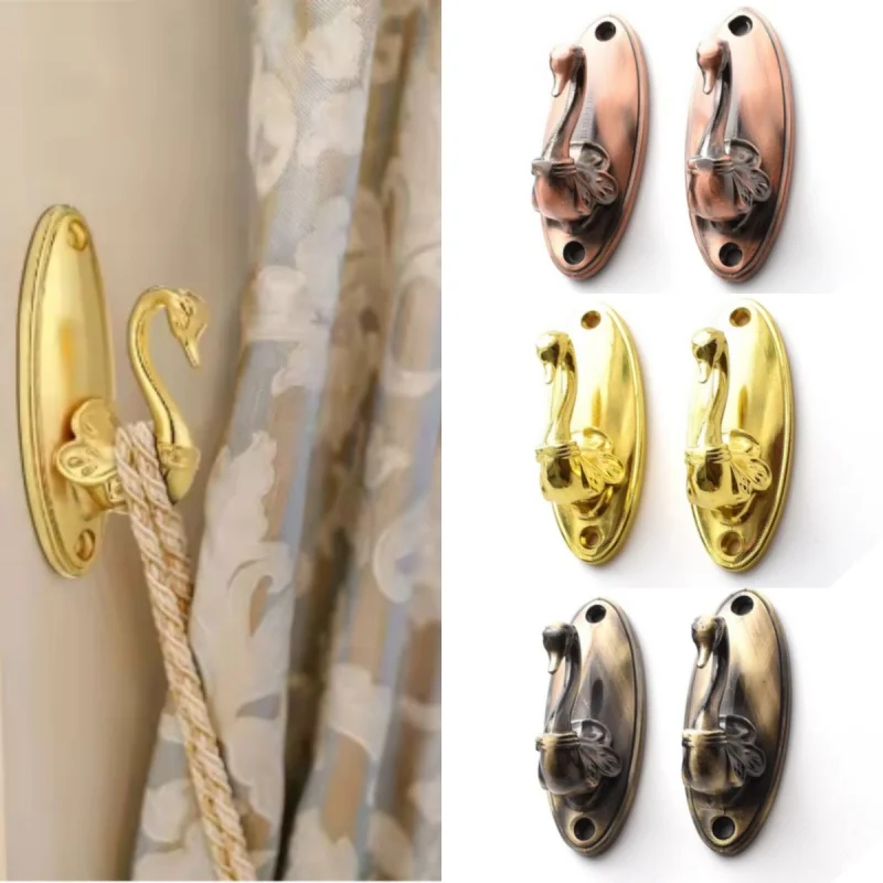 Retro europäischen Stil Vorhang Krawattenhaken Retro Schwan Gold Haken Kleiderbügel Lagerregale Klammern Wohnaccessoires 2 Stück