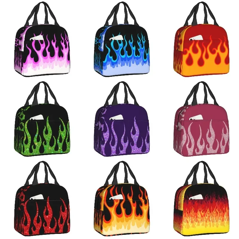 

Aesthetic Pop Art Pink Hot Racing Flames Lunch Bag Cooler Thermal Insulated Lunch Box For Women Kids School Food Bags