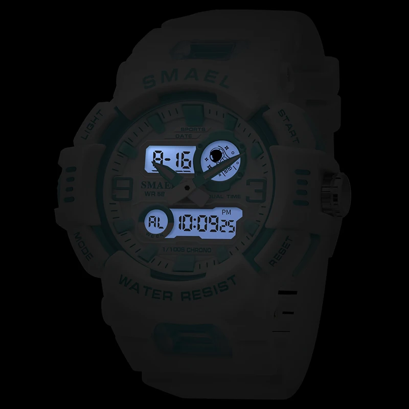 Smael neue Quarz Digitaluhr für Frau Dual Time Display Sport Mode Dame weiße Armbanduhren Datum Woche weibliche Stoppuhr