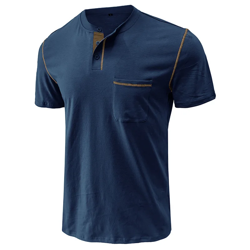 2025 Men's Short-sleeved T-shirt Henry Shirt Cleanfit Style PU Leather Nine-point Sleeve Citywalk Suitable for Ladies
