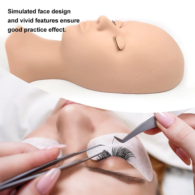 Eyelash Extension Training Practice Head Flat Soft Realistic Mannequin Model Head With Layered Lashes