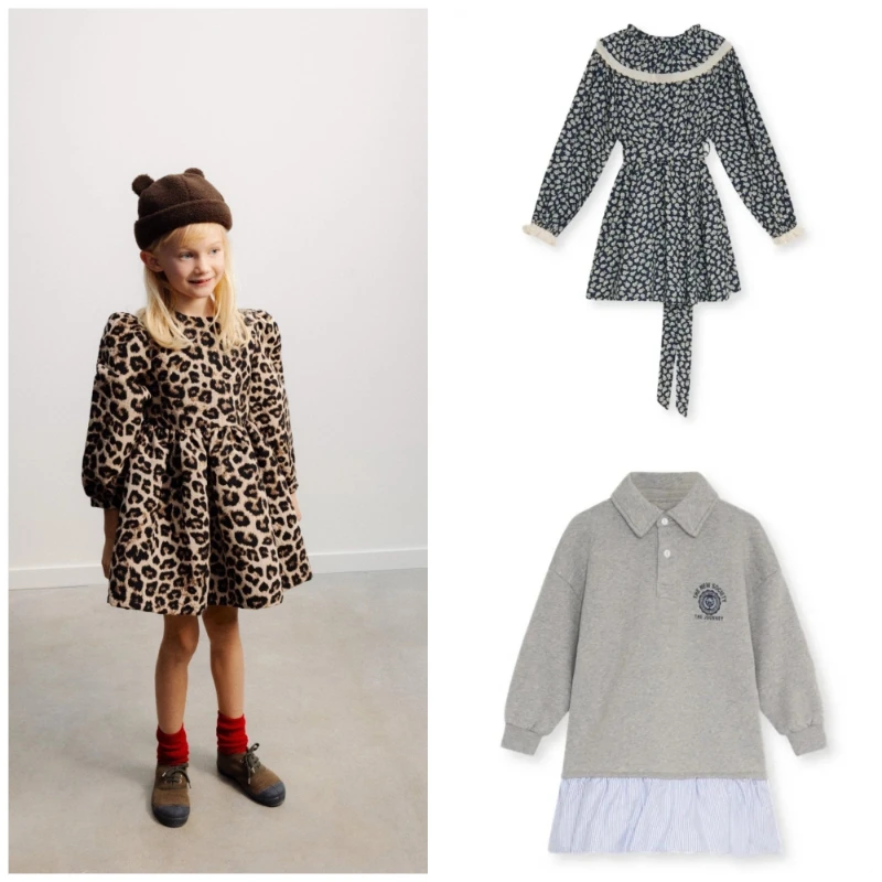 Kids Dress 2026 New autumn winter Tns Girls Cute Print long Sleeve Leopard print dress