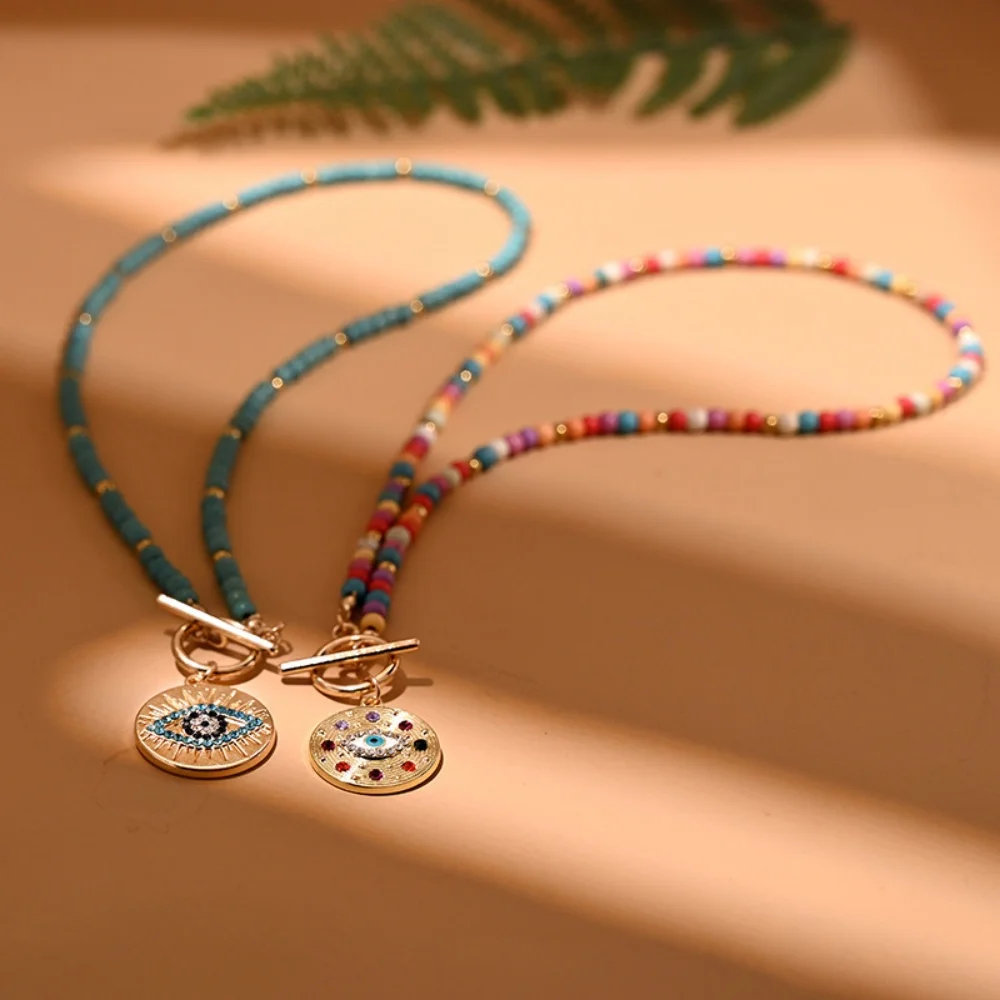 Collar con colgante de ojo, accesorios de joyería diarios a la moda y encantadores, regalo, collar turquesa artificial colorido para mujer