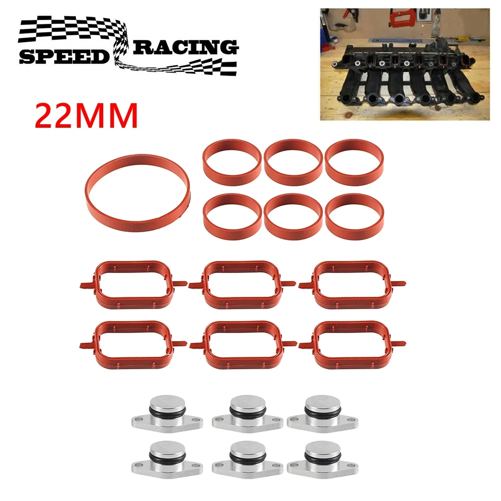 6PCS 22mm Swirl Flap Blanking Plates with Intake Manifold Gasket Seal For BMW M47 M57 E39 E87 E46 E90 E39 E60 X3 6 Cylinder