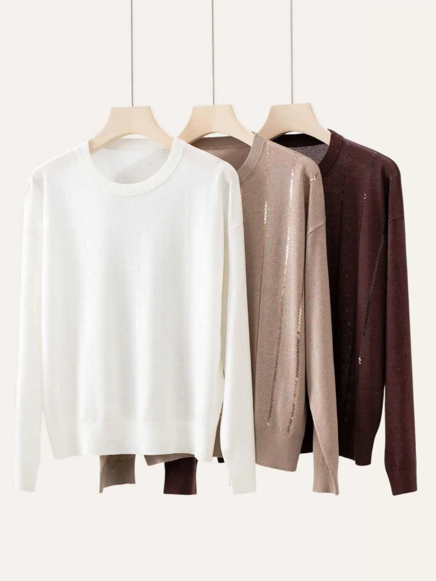 

Casual Sle Long Sve Knitted Linen Top Women's Versatile Thin Quali round Ne irt for Home Wear Comfortable Fit