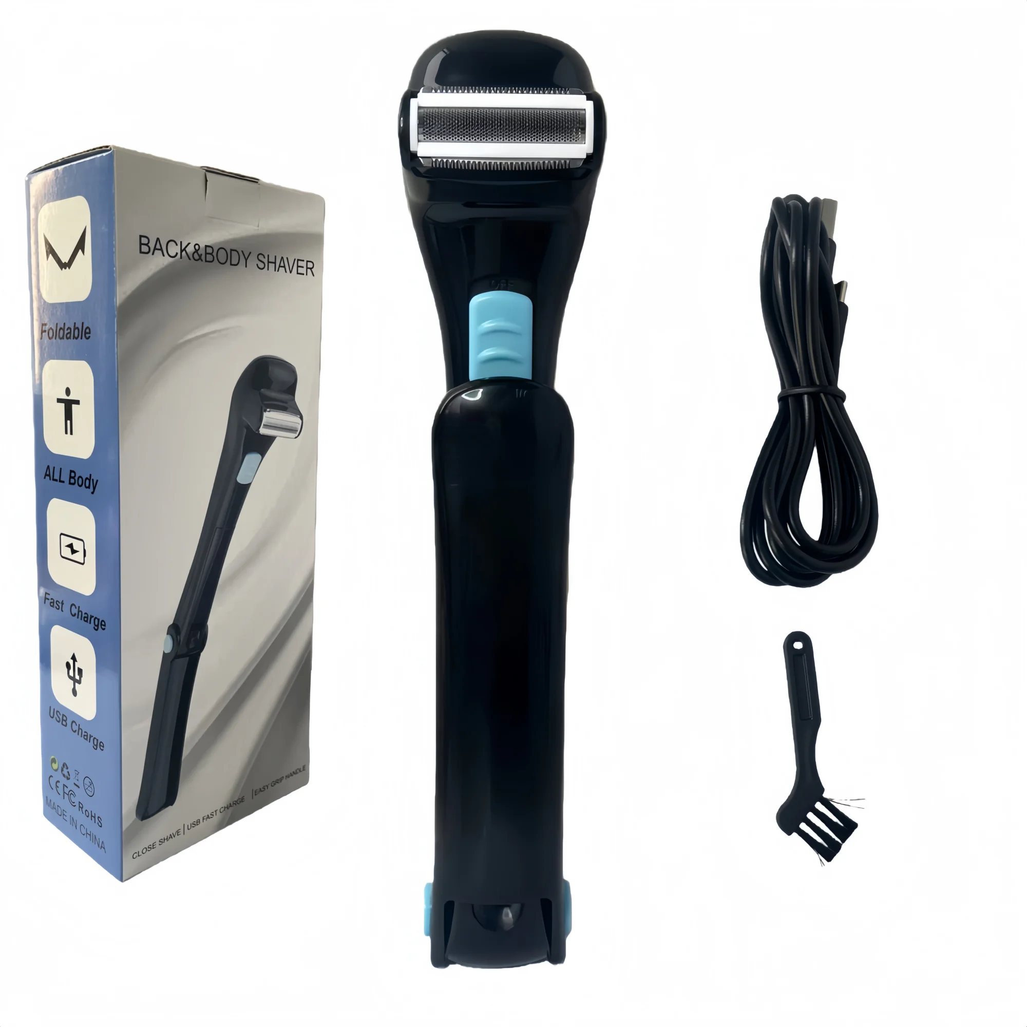 Wiederaufladbarer elektrischer Rückenrasierer für Männer, Körperhaarschneider, tragbarer Fellrasierer, ergonomisches Design für DIY Hair Remo – Detail 6