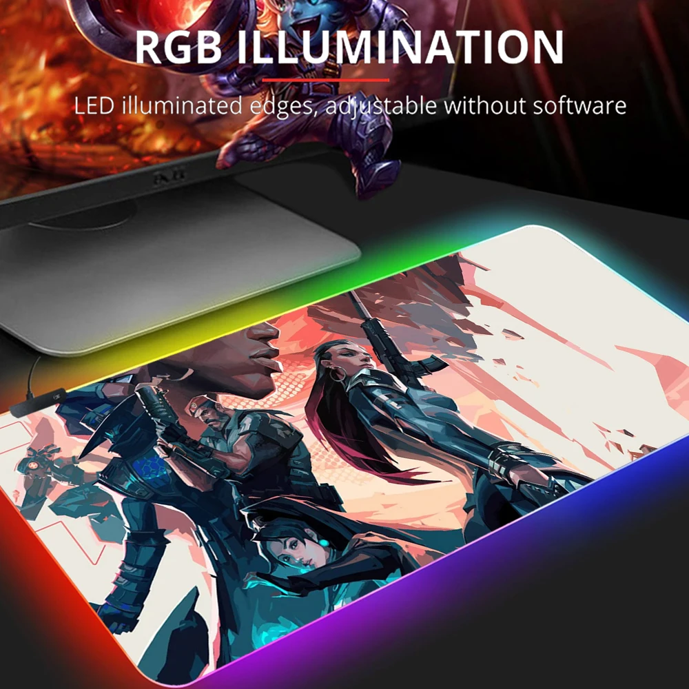 Imagem -02 - Valorant Jogo Rgb Mouse Pad Gamer Led Luz Tapete do Rato Periféricos Mousepad Computador Mesa Tapete xl Mause Mouse Ped Tapete de Teclado