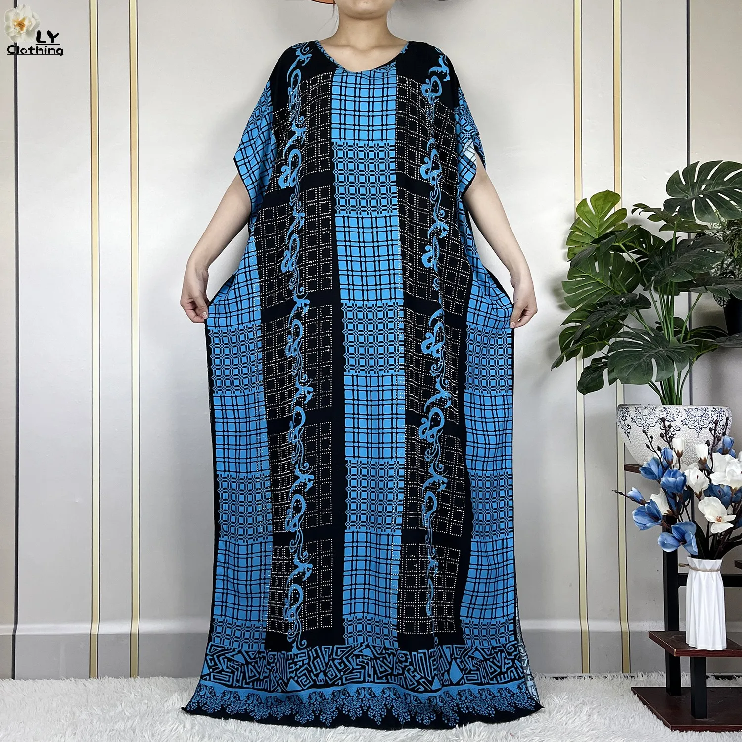 New Muslim Summer Short Sleeve Cotton Dresses With Big Scarf Loose Fashion Printing Casual Robe African Maxi Women Abaya Clothes