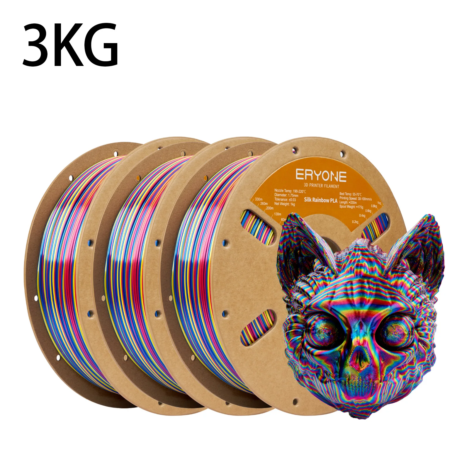 ERYONE Neujahrs-Edition PLA Seide Dreifarbiges Regenbogen-Filament 1,75mm +/- 0,03mm, 1kg Spule (2,2LBS) 3D-Drucker Filament