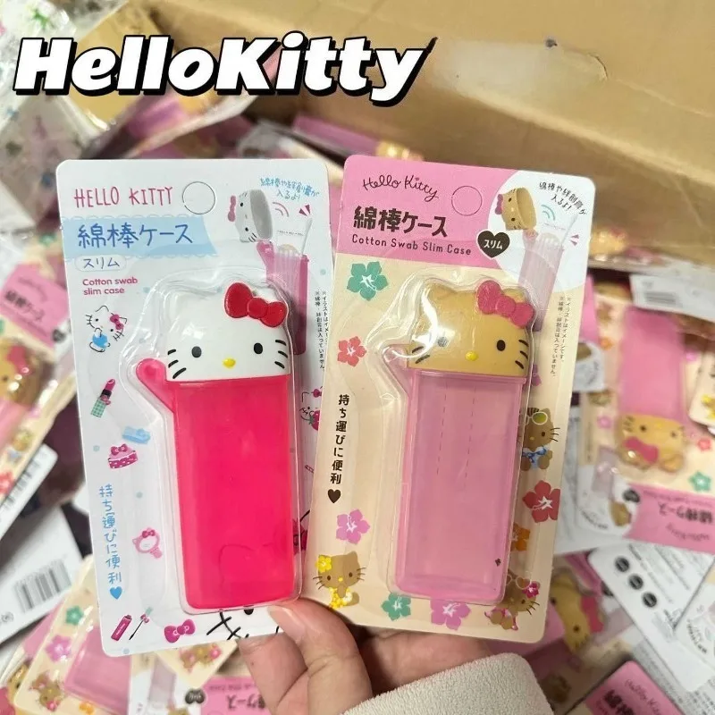 Sanrio - Nueva Caja de Almacenamiento de Algodón y Hilo Dental con Diseño de Hello Kitty y My Melody, Estilo Anime Kawaii, Portátil, Compacta y Creativa