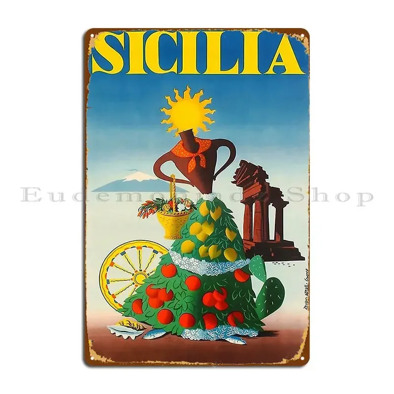 Sicily Tourism Poster Vintage Metal Sign Create Wall Cave Living Room Printed Cinema Tin Sign Poster
