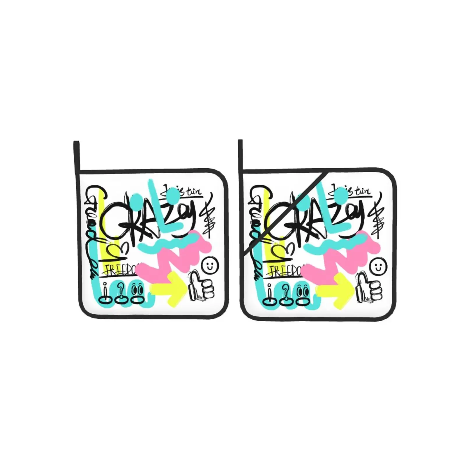 Smiling Graffiti Pattern Pot Holders Set of 2 Kitchen Heat Resistant Potholder for Microwave Cooking Baking