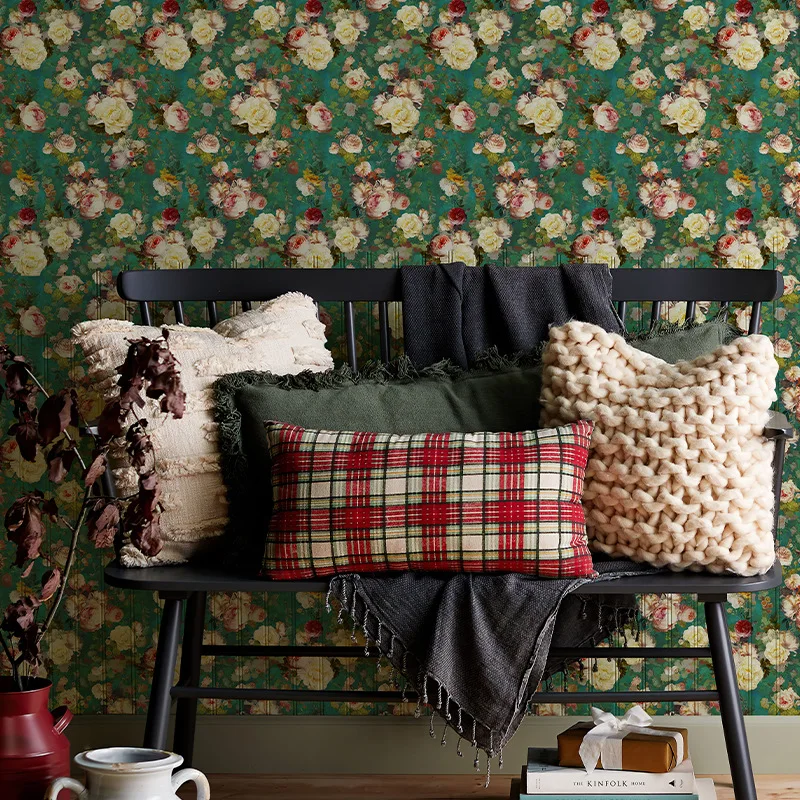 Vintage Floral Peel and Stick Wallpaper Green Removable Contact Paper Rose Self Adhesive Wallpaper for Bedroom Living Room Decor