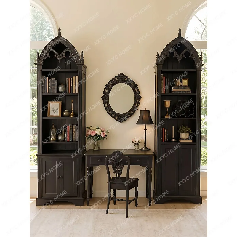 XX  retro solid wood carving flower bookcase living room storage cabinet display wine cabinet