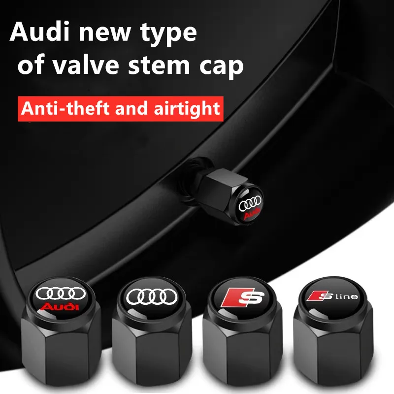 4 Peças de Acessórios para Carro: Tampas de Válvula de Ar 3D em Alumínio para Rodas de Carro Audi A3 A4 b6 b8 b7 A6 A8 S Line S3 S4 S6 Q3 Q5 Q7 Q8