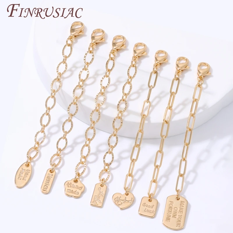 1/2/4 pièces Chaîne d'extension plaquée or 18 carats, chaîne d'extension type trombone, breloque porte-bonheur, fermoir mousqueton, fournitures pour la fabrication de bijoux DIY