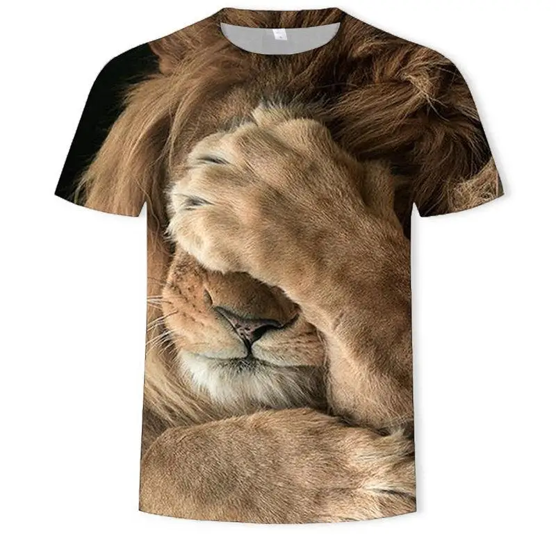 New 3D Animal Lion Men T-shirt Summer Print King Of The Forest Graphic T Shirts 2021 Fashion Casual Funny T Shirts Streetwear