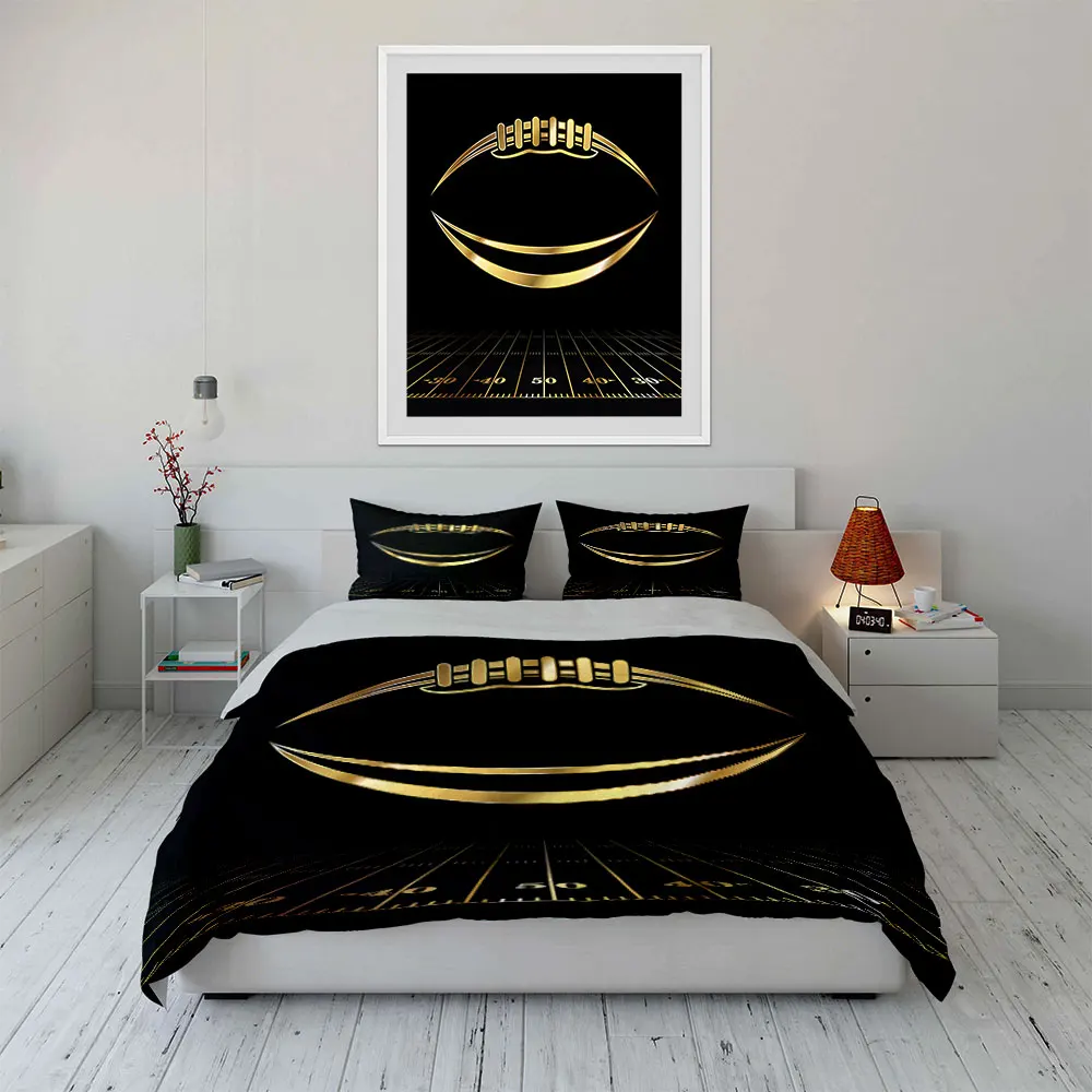 Golden Football and Background Lines Print Soft Comfortable Duvet Cover Bedding Set Included 1*Duvet Cover  2*Pillowcases