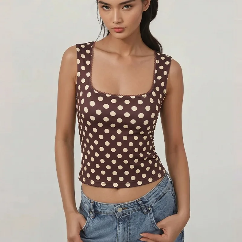 European and American Sexy Hot Girl Vest 2026 Summer Foreign Trade Polka Dot Tight Sleeveless Top for Women