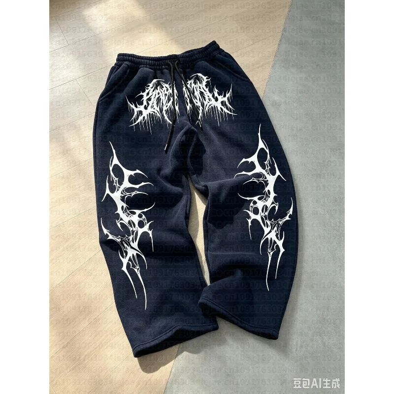 Men'S Kid Dark Style Print Casual Pants Loose Knitted Fabric with Drawstring, Regular Length, Perfect for Weekend Casual