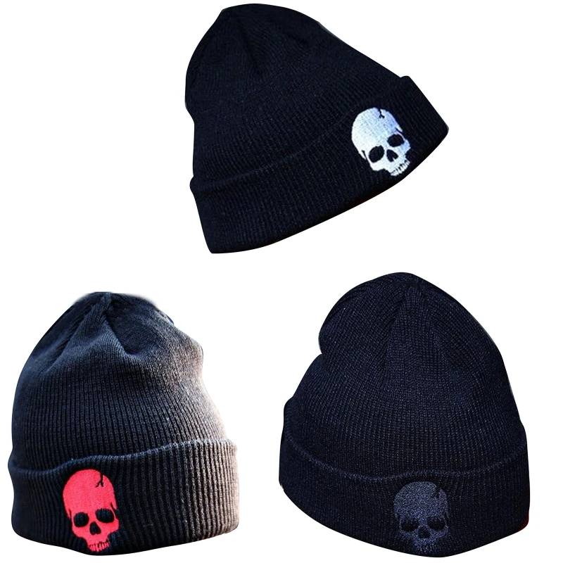 New Warm Unisex Beanie Hat with Skeleton Embroidery Winter Outdoor Sport Hat Fashion Thick Warm Knit Hat Headwear Dropship