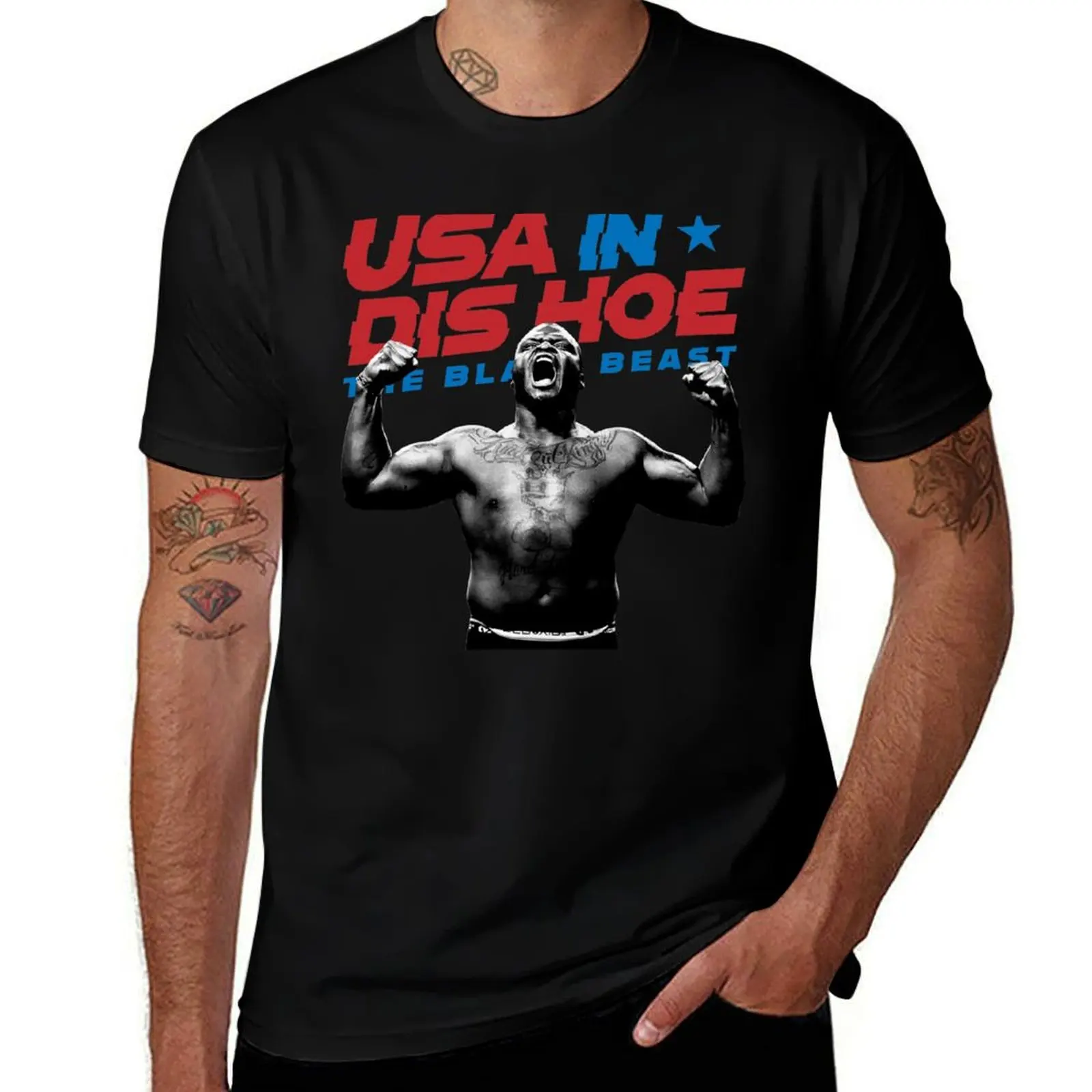 Derrick Lewis USA IN DIS HOE The Black Beast T-Shirt Work Comfort T-Shirt for Men