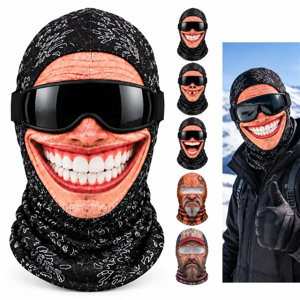 3D Face Printed Old Man Balaclava Face Mask White Mustache Full Coverage Winter Mask Cover Breathable Eye Hole Stretch