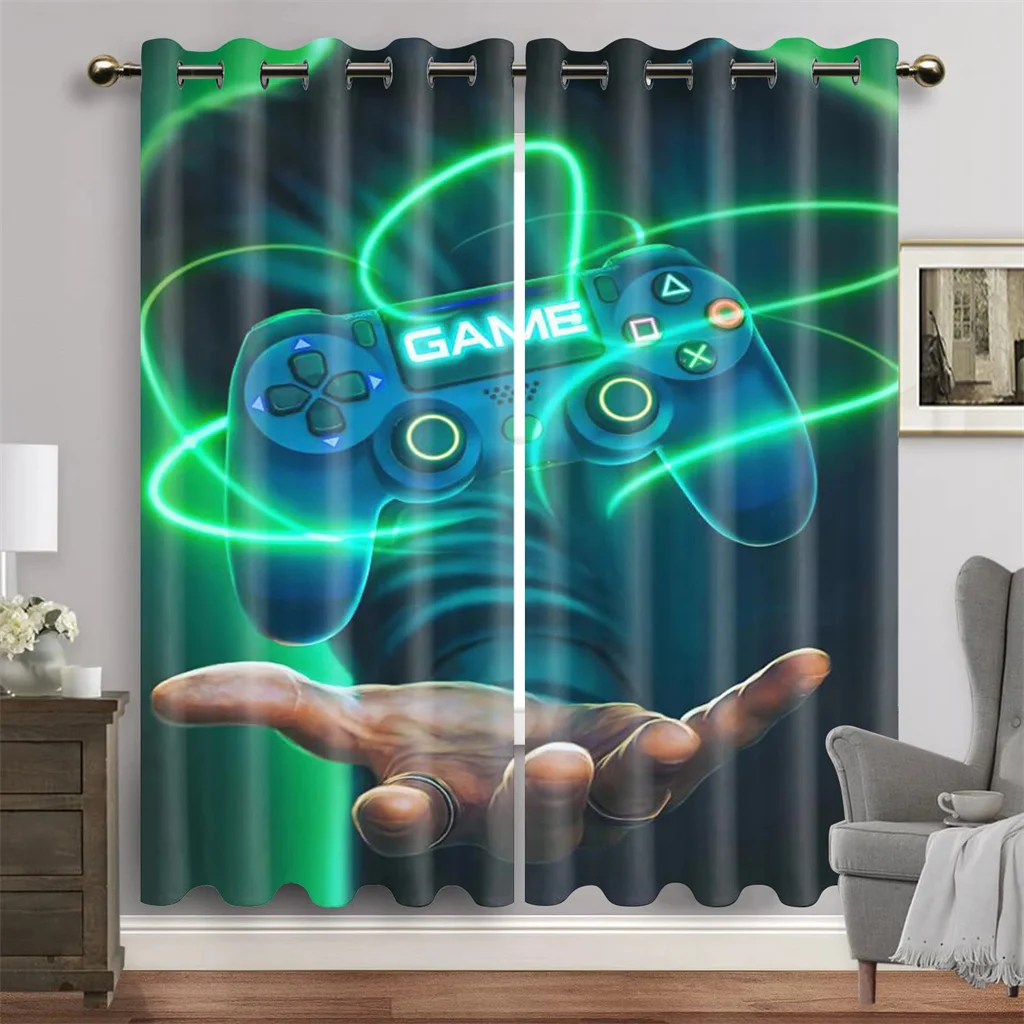 

Cool Game Handle Gamepad Gaming Room Boy Window Curtain Blinds For Living Room Kids Bedroom Bathroom Kicthen Door Home Decor2Pcs