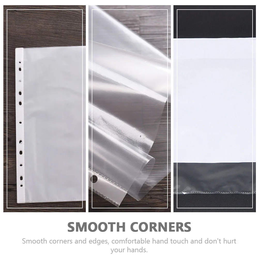 

100pcs A4 File Bags Waterproof Transparent Loose Leaf Folders Document Storage Pouches High Grade Plastic Smooth Edges