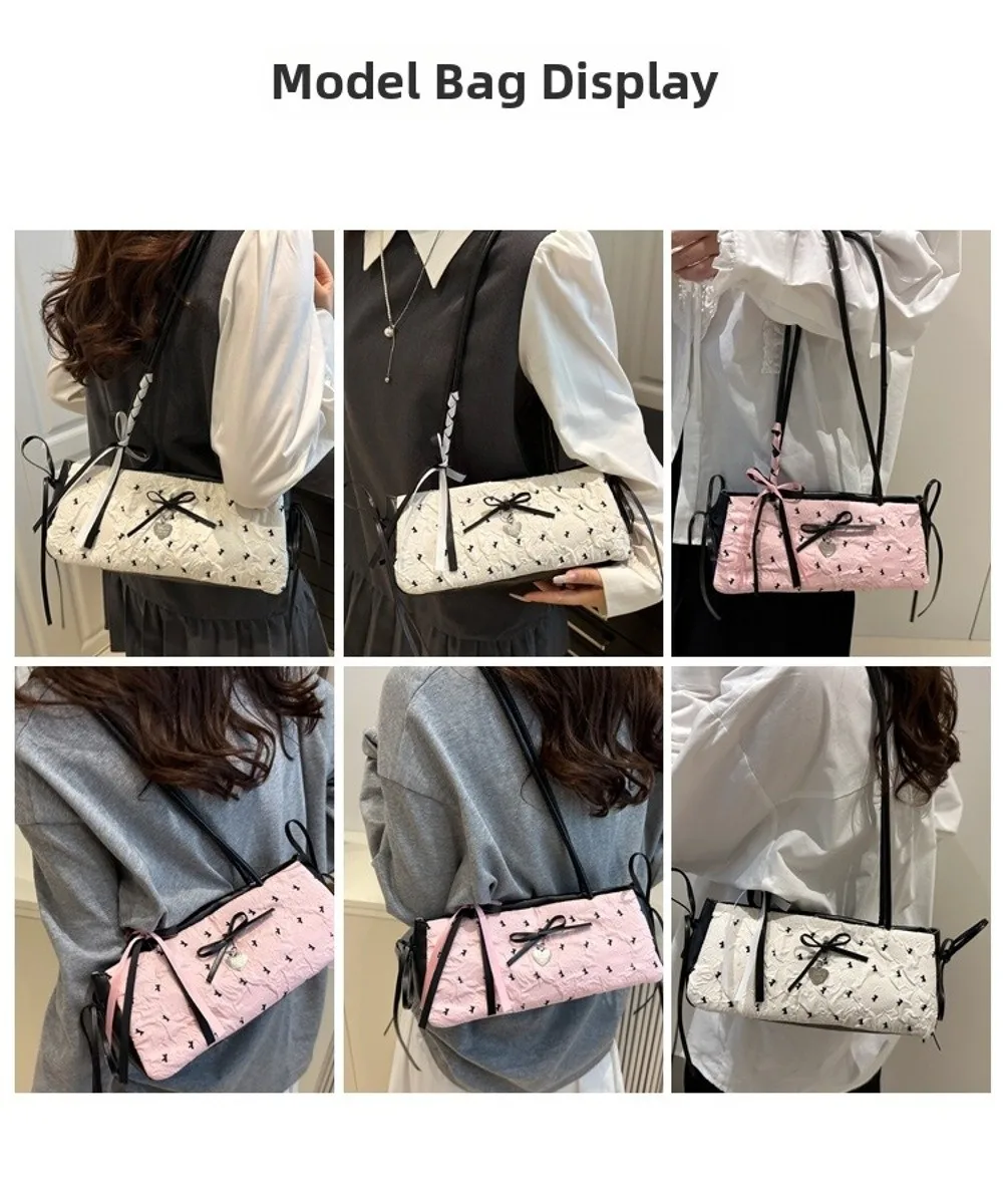 Elegante Damenhandtasche mit koreanischer Schleifendekoration, Nischenstil, PU-Material, quadratische Tasche, Reißverschluss, Unterarmtasche, für den Alltag. – Detail 13