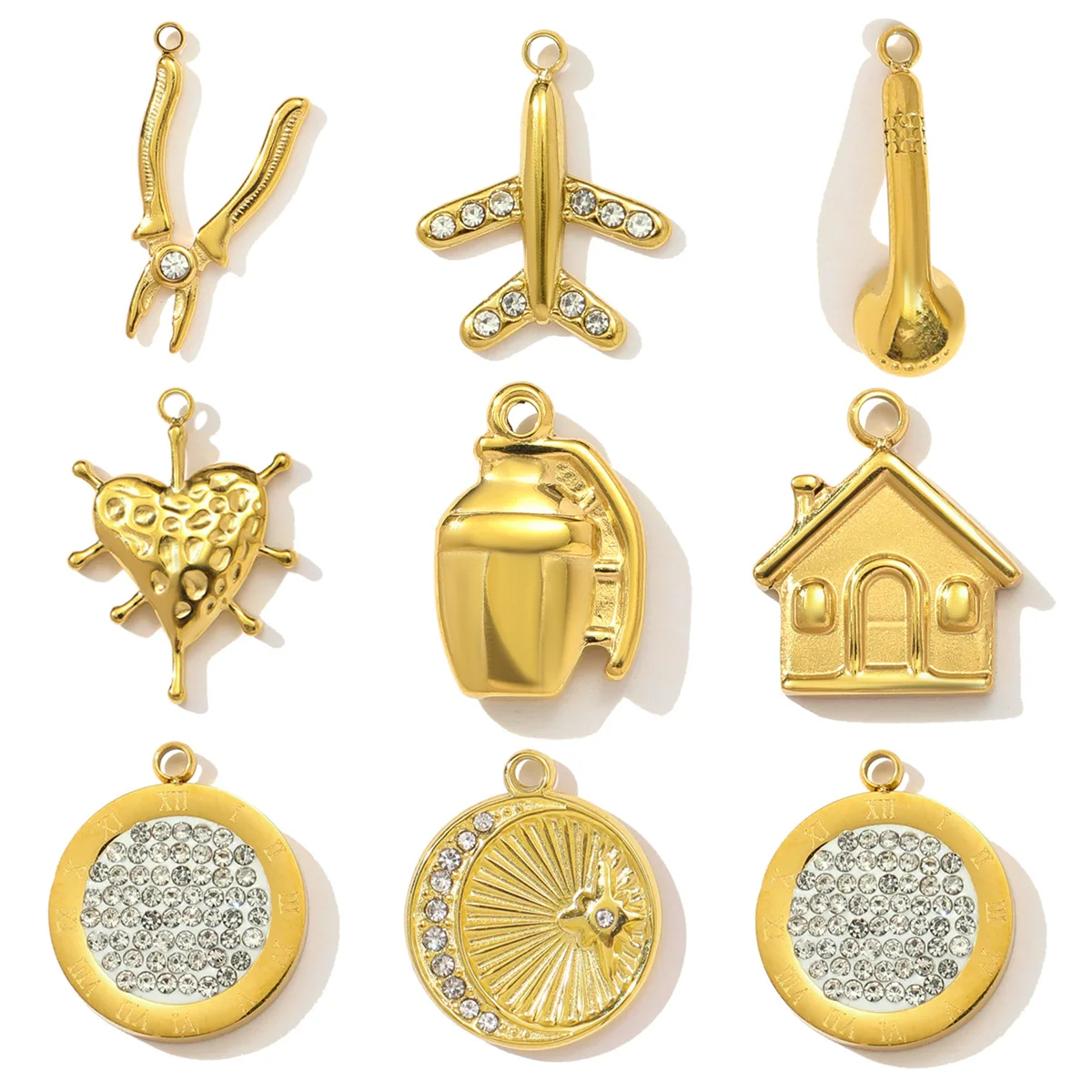 Pendentifs en forme de lune et de cœur en strass en acier inoxydable, breloques pour bricolage, fabrication de bijoux à la mode, vente en gros, 3 pièces/lot