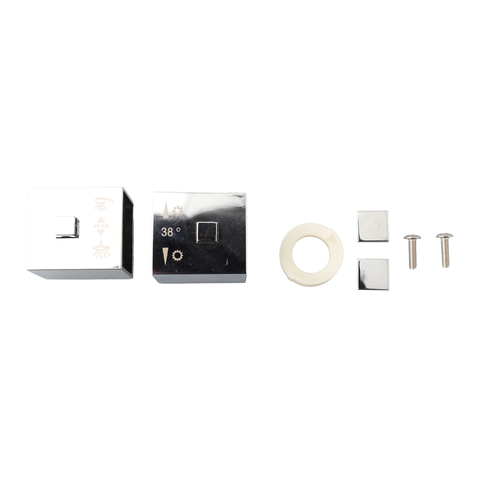 Set of 2 Square Thermostatic Shower Control Handle Knobs Compatible with Bath Mixer Chrome Finish Replacement Handles