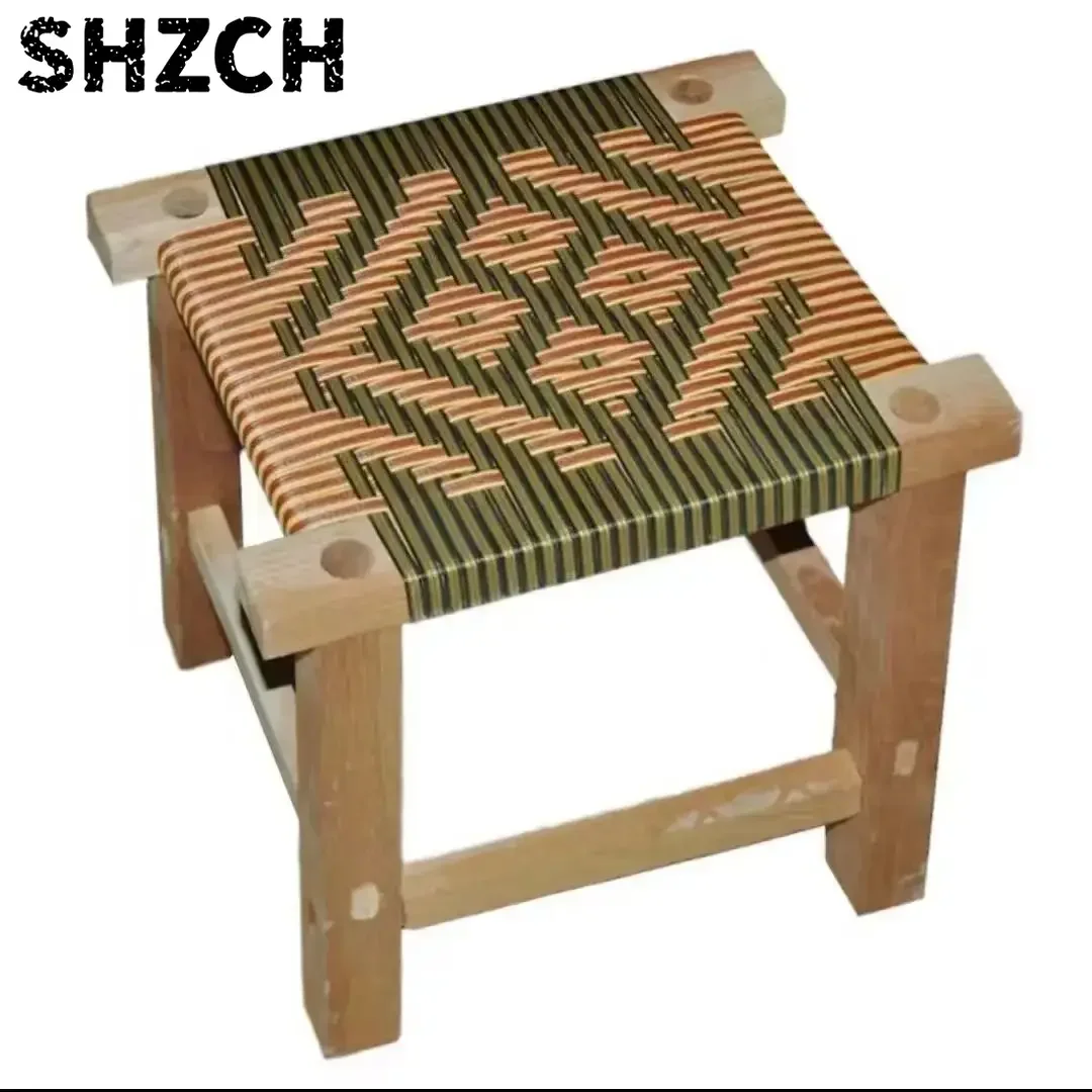 Creative Solid Wood  Wicker Woven Fashionable Small Stools Handmade Mortise  Tenon Joints Household Dining Tables 26-32cm width