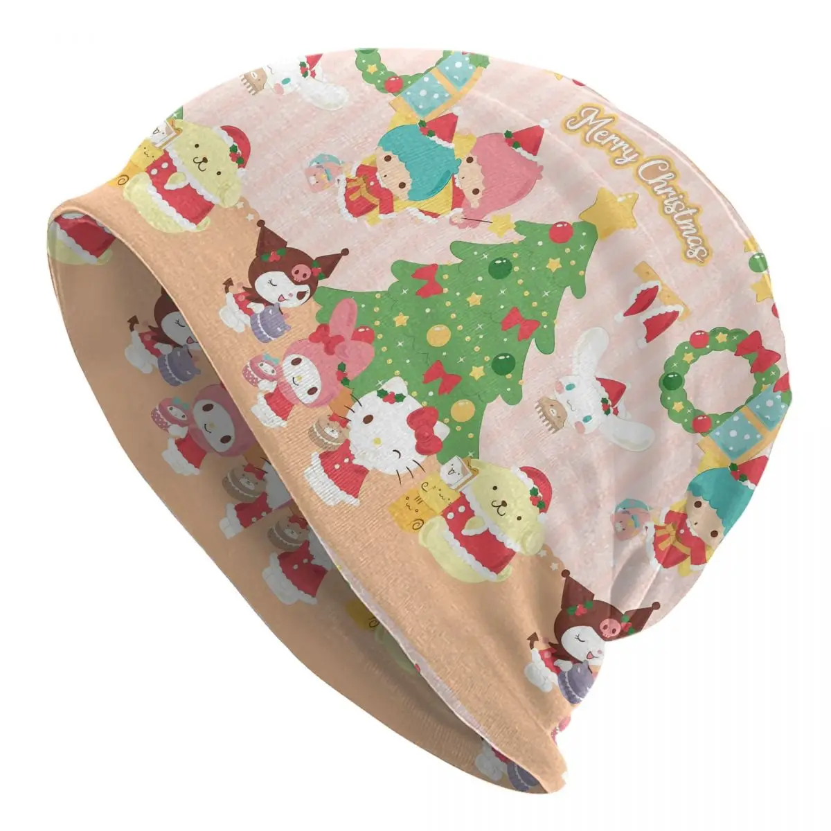 

Merry Christmas Hello Kitty Skullies Beanies Hats Casual Men Women Outdoor Caps Warm Dual-use Bonnet Hats