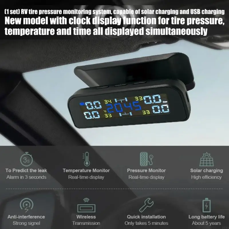 

TPMS на солнечной энергии с USB-портом, водонепроницаемая конструкция, монитор шин для транспортных средств D7YA